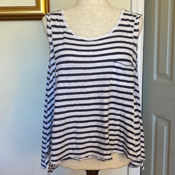 We The Free Tops - Free People We The Free Tank Top Blue White Striped Tunic Oversized Linen Size L